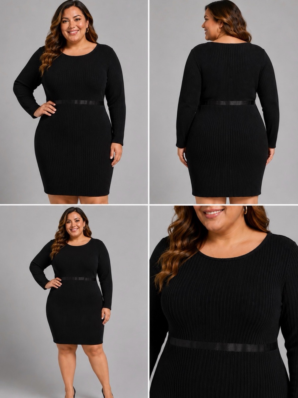 NWT- Plus Size Black Ribbed Long Sleeve Midi Dress